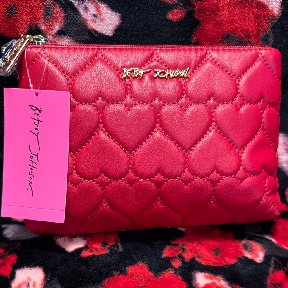 Betsey Johnson Red Heart Quilted Clutch